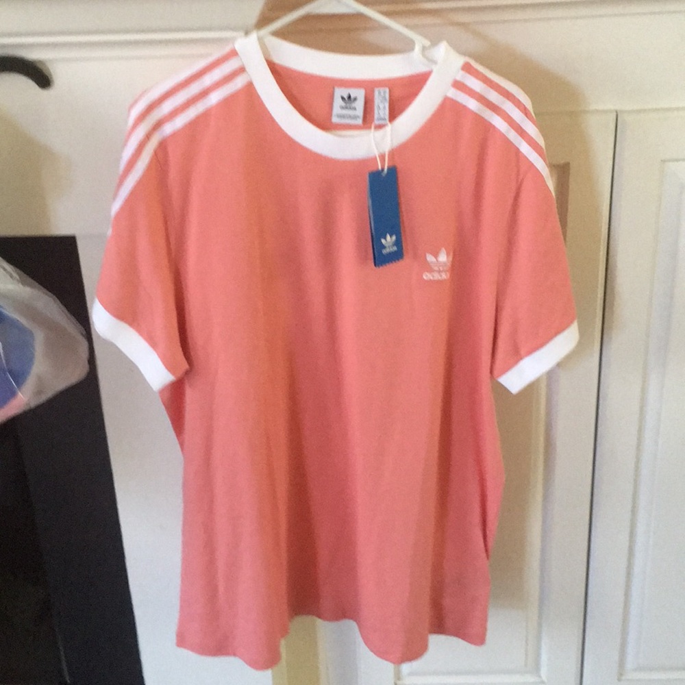 NWT ADIDAS 3 Stripe Tee Top XL Pink 🔥🌸🎀